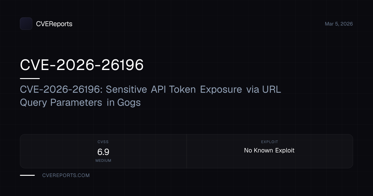 CVE-2026-26196: CVE-2026-26196: Sensitive API Token Exposure via URL ...