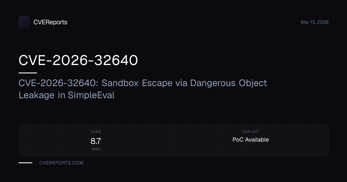 CVE-2026-32640: CVE-2026-32640: Sandbox Escape via Dangerous Object ...