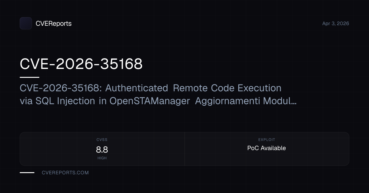 CVE-2026-35168: CVE-2026-35168: Authenticated Remote Code Execution via ...