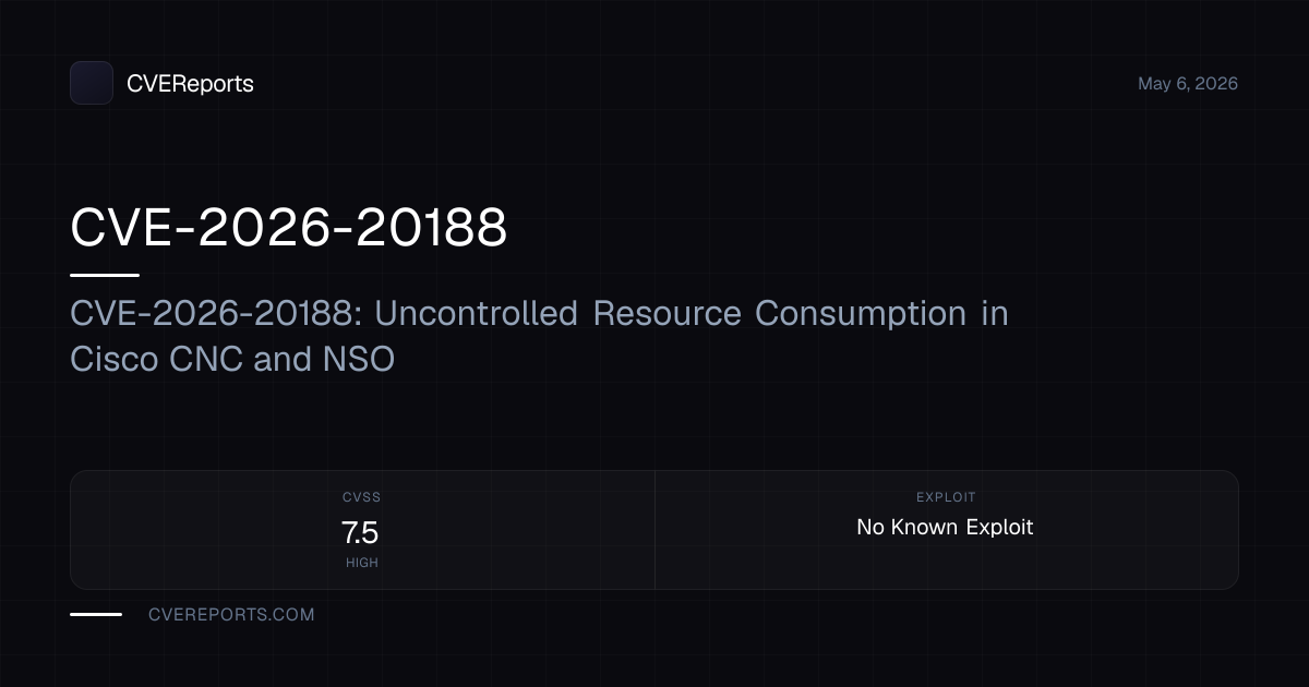 CVE-2026-20188: CVE-2026-20188: Uncontrolled Resource Consumption in ...