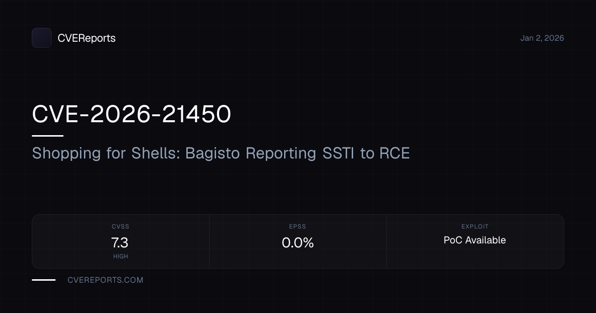 CVE-2026-21450: Shopping for Shells: Bagisto Reporting SSTI to RCE ...