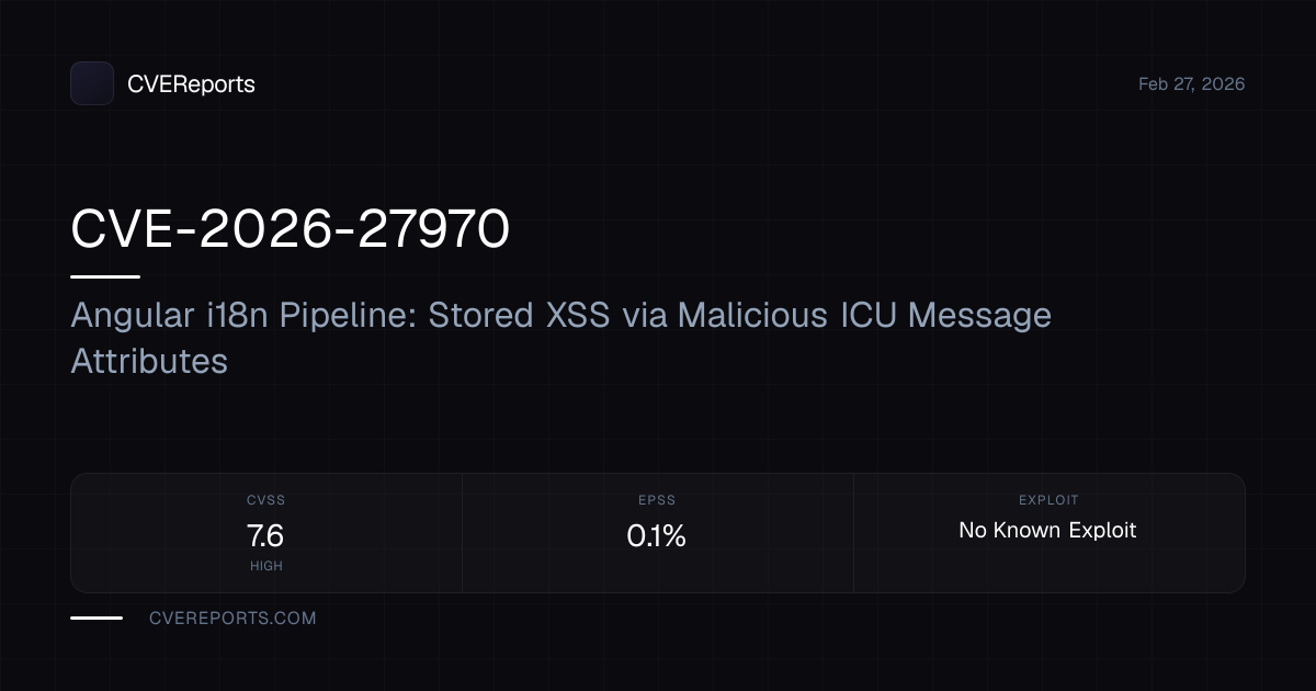 CVE-2026-27970: Angular i18n Pipeline: Stored XSS via Malicious ICU ...