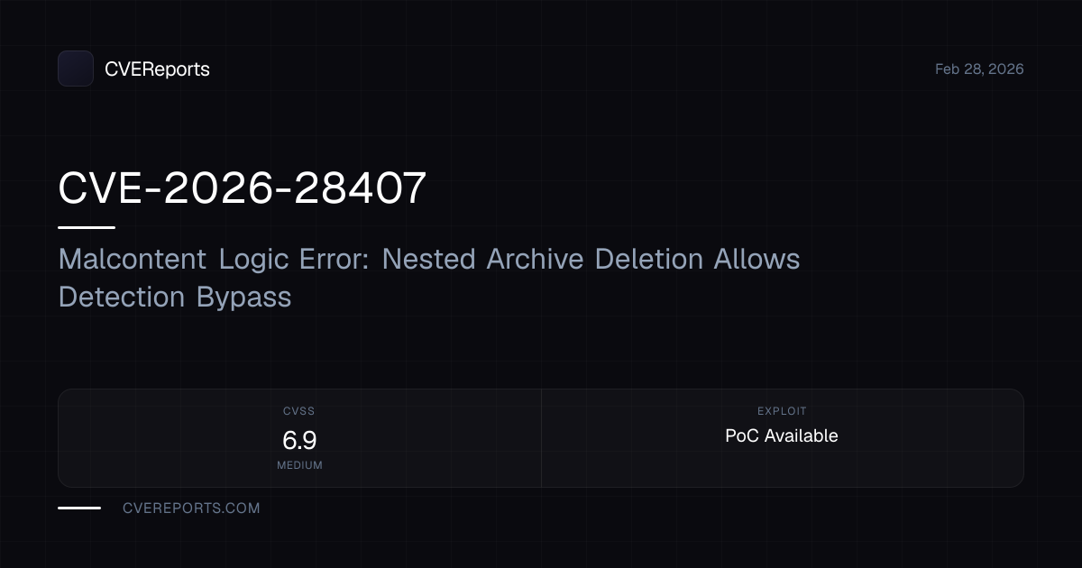 CVE-2026-28407: Malcontent Logic Error: Nested Archive Deletion Allows ...