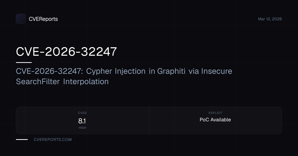 CVE-2026-32247: CVE-2026-32247: Cypher Injection in Graphiti via ...