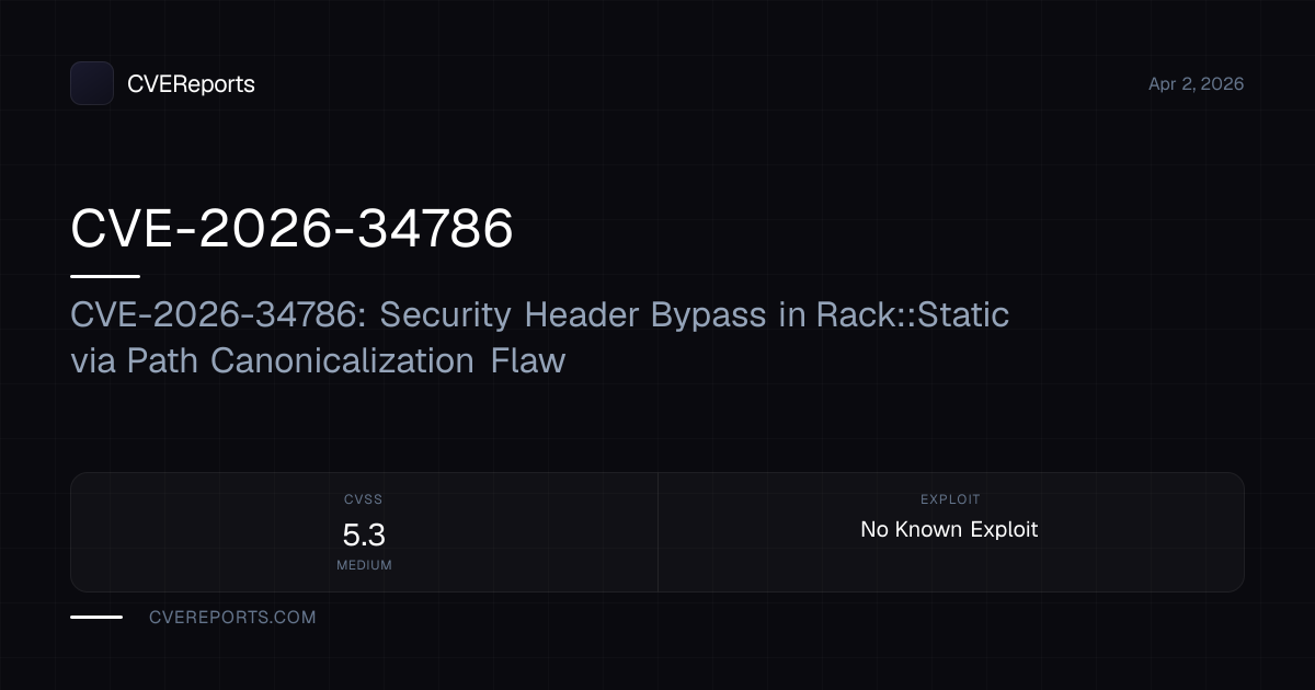 CVE-2026-34786: CVE-2026-34786: Security Header Bypass in Rack::Static ...
