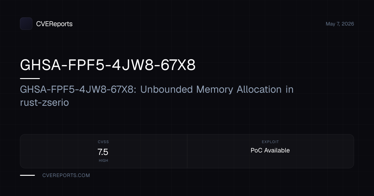 GHSA-FPF5-4JW8-67X8: GHSA-FPF5-4JW8-67X8: Unbounded Memory Allocation ...