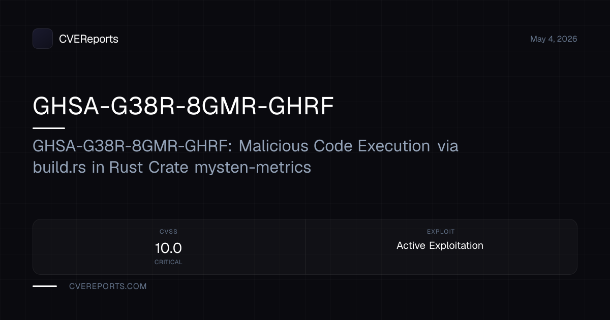 GHSA-G38R-8GMR-GHRF: GHSA-G38R-8GMR-GHRF: Malicious Code Execution via ...