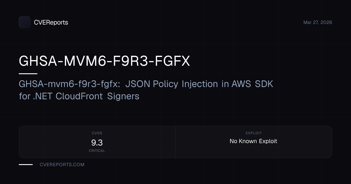 GHSA-MVM6-F9R3-FGFX: GHSA-mvm6-f9r3-fgfx: JSON Policy Injection in AWS ...