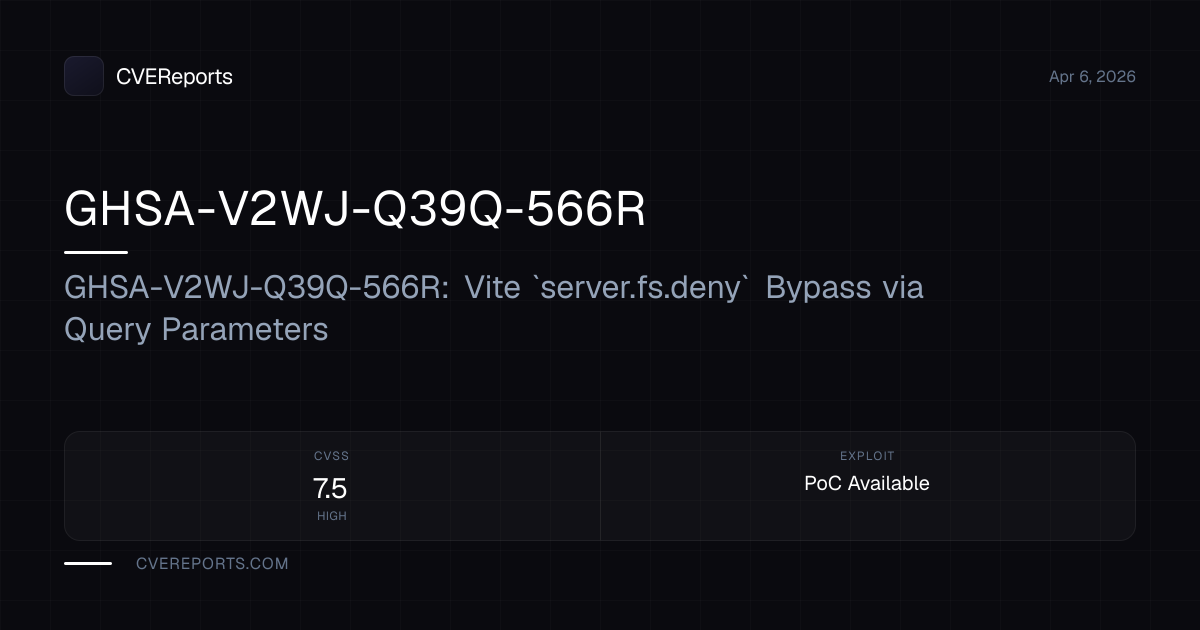 GHSA-V2WJ-Q39Q-566R: GHSA-V2WJ-Q39Q-566R: Vite `server.fs.deny` Bypass ...